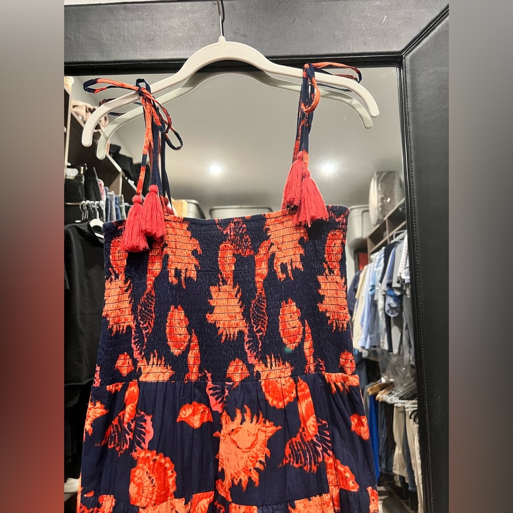 Floral Smocked Maxi Dress in Navy and Orange - Picture 4 of 6